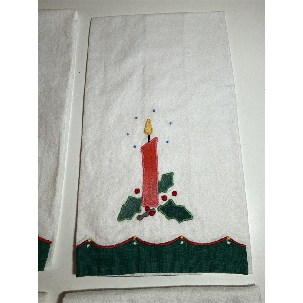 Vintage Christmas Tree Tea Towels Lillian Vernon Hand Cross Stitched Set of 4 - Picture 4 of 4